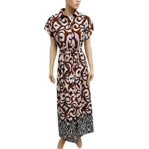 Just Bellina Brown & White Swirl Tie-Waist Boho Maxi Dress
